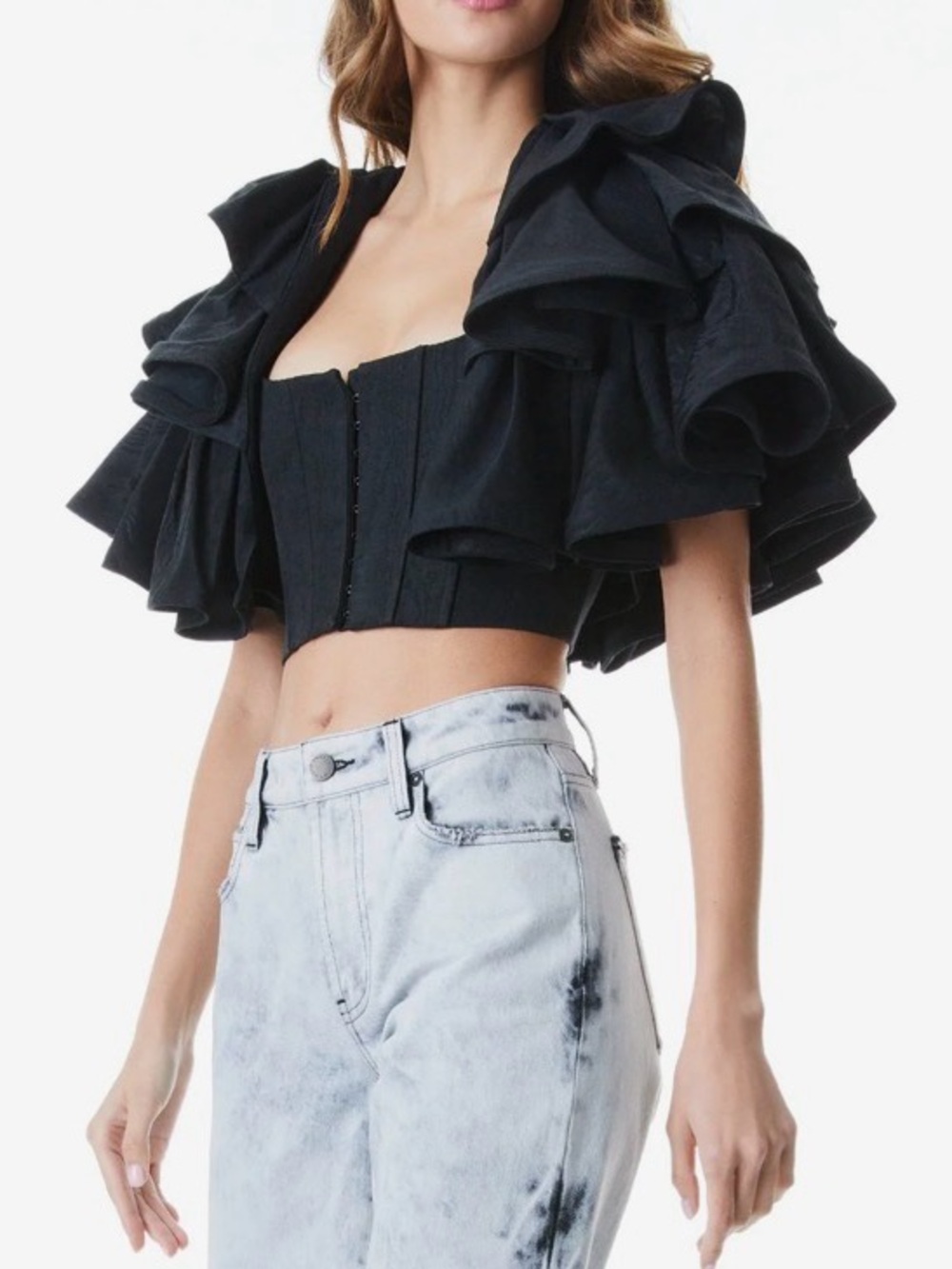 Alice + Olivia Black Ruffle-Shoulder Aly Caplet (not including corset) - Picture 2 of 9